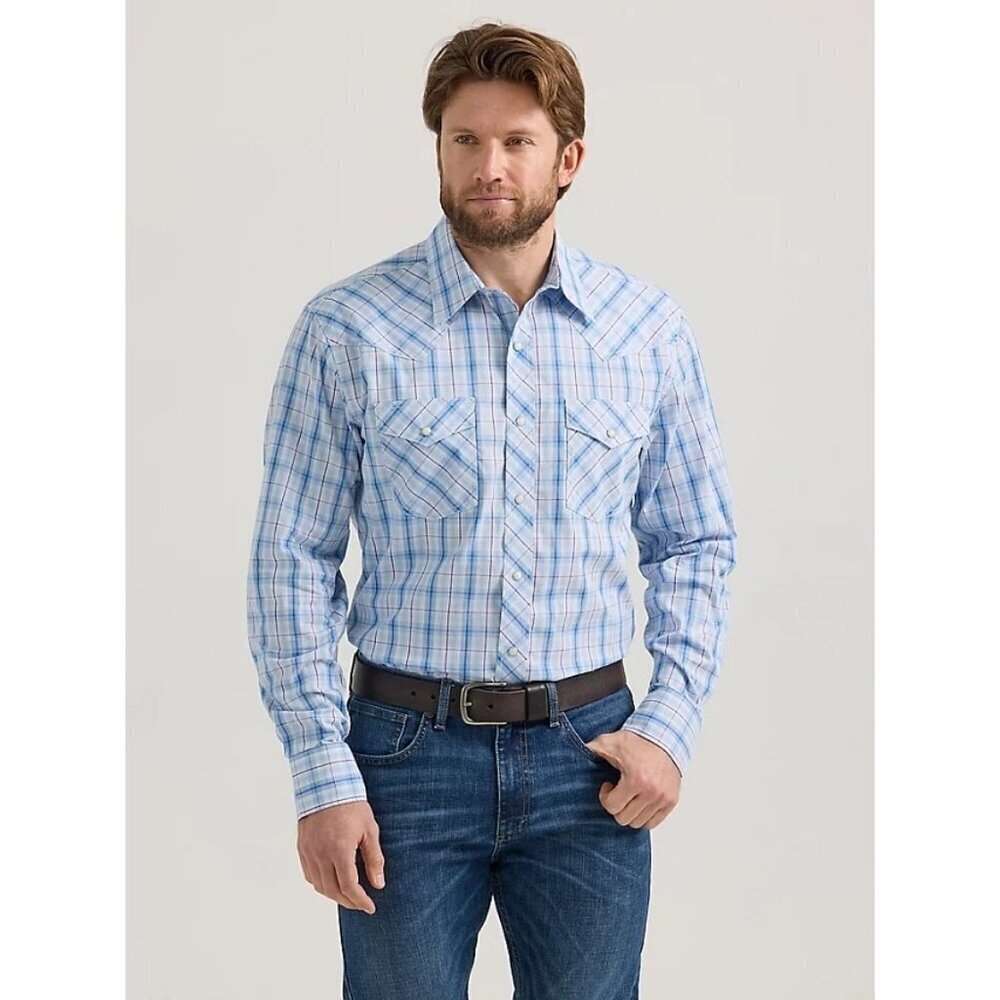 Wrangler 20X Men's Medium Long Sleeve Plaid Snap Classic Fit Western Shirt Light